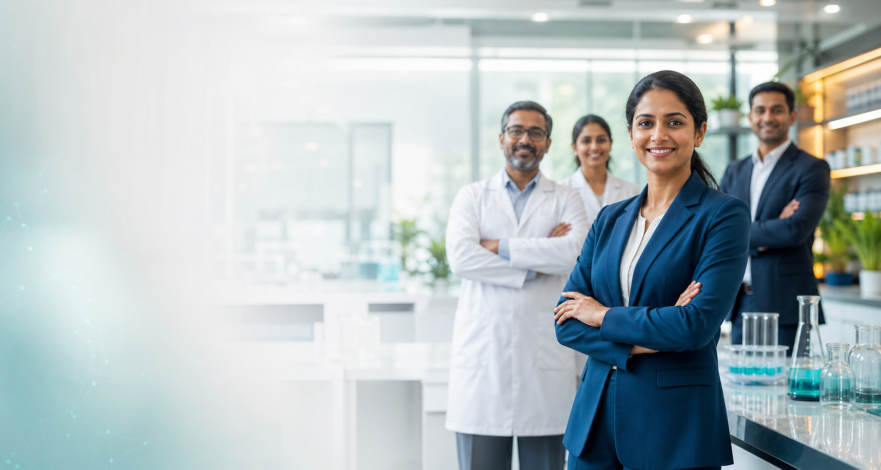 Healthcare and corporate professionals in a laboratory environment